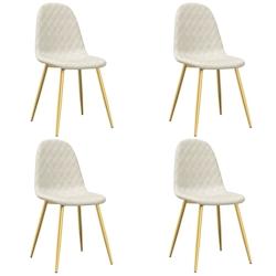 Décoshop26 - Set de 4 chaises de salle à manger en tissu velours blanc couture losange pieds en fer doré DEC025621 - blanc 3000255352111_0
