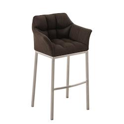 Décoshop26 - Tabouret de bar chaise haute de comptoir couture carrées assise en tissu marron 4 pieds stables en acier inoxydable 10_0004721 - marron_0