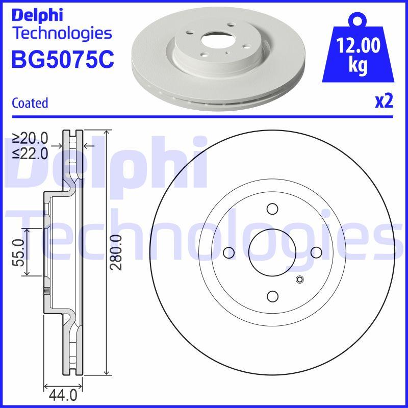 Disque de frein ventilé Delphi BG5075C - boîte de 2 disques pour montage avant_0