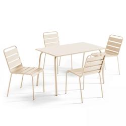 Oviala Business Ensemble table de terrasse en métal et 4 chaises ivoire - Oviala - beige métal 109227_0