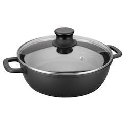 Faitout bas 32 cm en fonte d'aluminium  couvercle en verre -  520 cl Noir Rond Fonte Aluminium Lacor - noir aluminium 25832_0