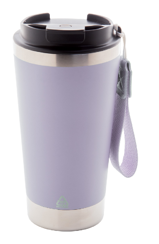 Mug thermos - isotherme à double paroi en acier inoxydable recyclé - 430 ml - avec sangle et couvercle en PP_0
