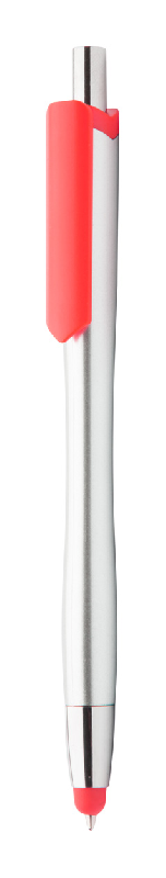 Stylo à bille stylet en plastique - corps argenté avec clip et embout stylet coloré - encre bleue_0