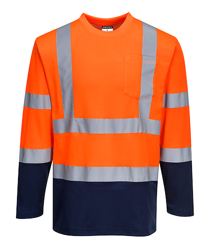 T-shirt coton confort bicolore manches longues orange marine S280 - bandes réfléchissantes, poche poitrine, norme RIS-3279-TOM_0