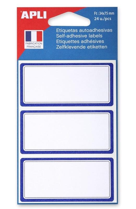 Apli Lot de 5 Pochette de 24 étiquettes scolaires cadrées bleu, format 34 x 75 mm - 3270241119510_0