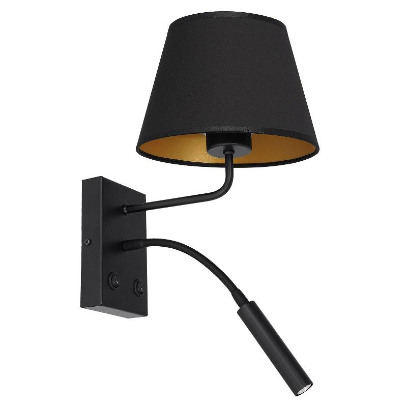 LUMINEX APPLIQUE MURALE SOHO, CONIQUE, LAMPE DE LECTURE NOIR/DORÉ