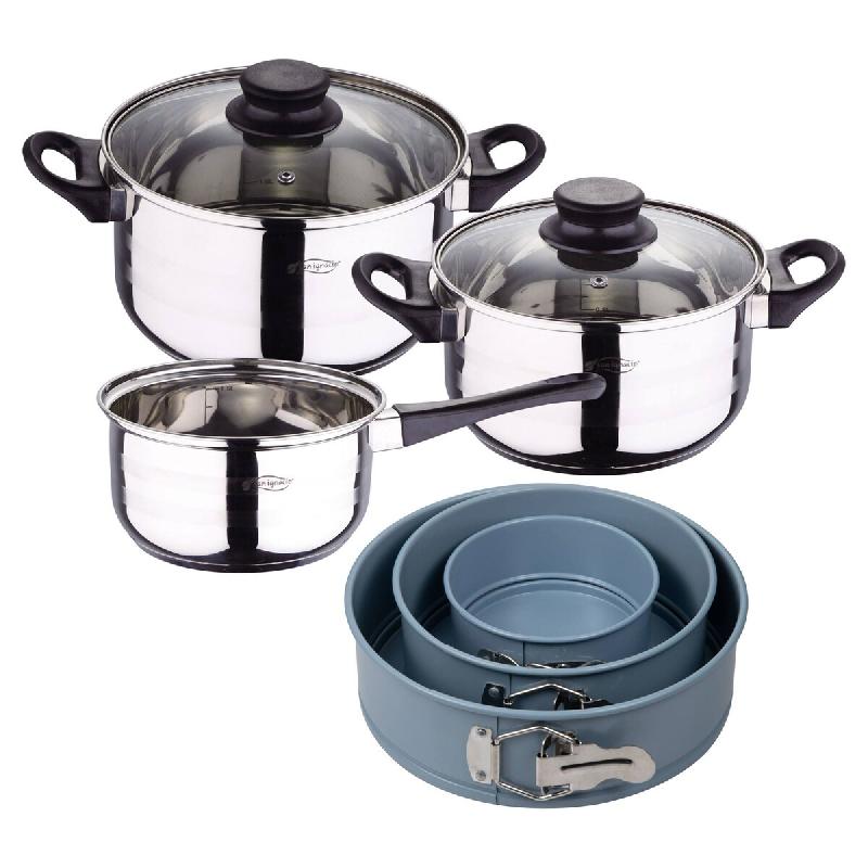 BERGNER - Batterie de cuisine 5 pièces 16/18/20 cm en acier inoxydable compatible induction avec jeu de 3 moules de four ronds Ø12/Ø18/Ø22 cm NOIA_0