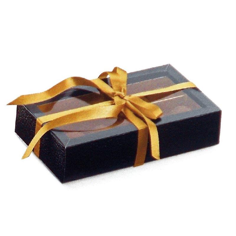 Boite chocolats carton noir intérieur or à fenêtre 14,5x7,5x3,5cm - par 50_0