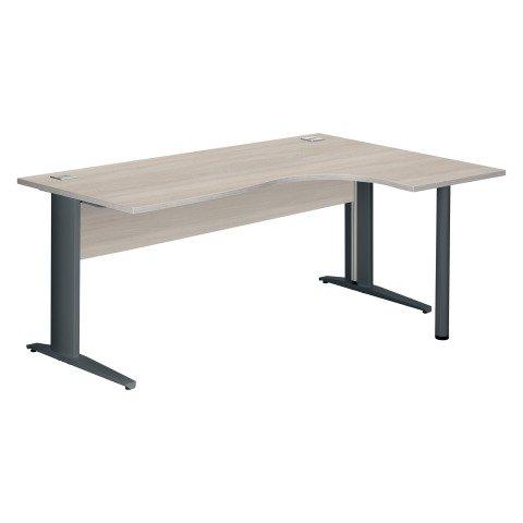 BUREAU COMPACT EXCELLENS L 180 CM CHÊNE GRIS RETOUR À DROITE PIÈTEMENT MÉTAL ANTHRACITE AVEC VOILE DE FOND