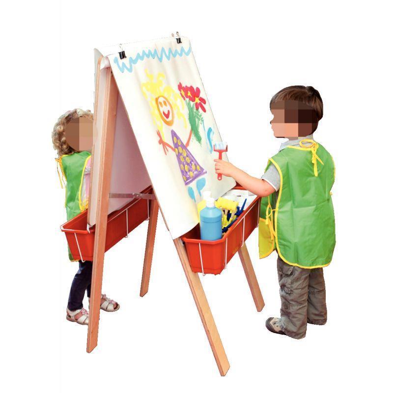 Chevalet de peinture - pratique et peu encombrant avec 2 bacs - pieds en bois massif_0