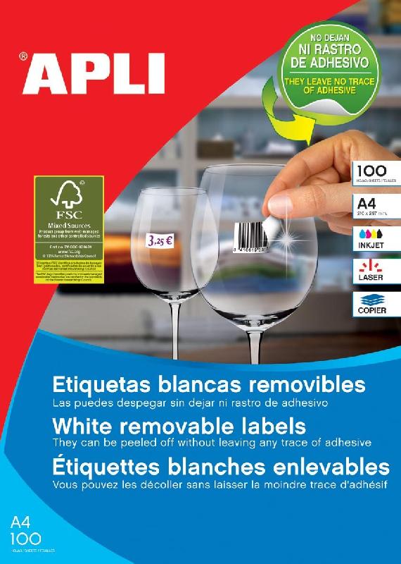Étiquettes blanches détachables Apli format 38 x 21,2 mm (l x h), 6 500 pièces, 65 par feuille (3052) - blanc 8410782030522_0