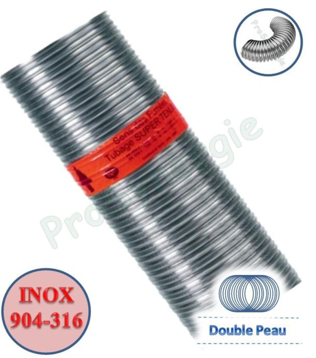 FLEXIBLE DOUBLE PEAU INOX 904 INOX 316 - SUPER TEN LISS - Ø155/161