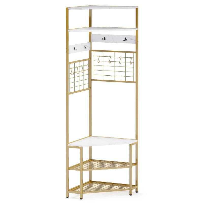 Helloshop26 - Porte-manteau d'angle à 5 niveaux 52 x 52 x 183 cm avec banc de rangement pour chaussures style industriel et design 20_0018878 - méta_0
