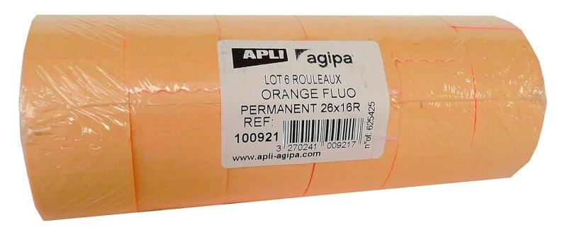 Lot de 6 rouleaux de 1000 étiquettes orange fluo pour pince, format 26x16 mm - 3270241009217_0