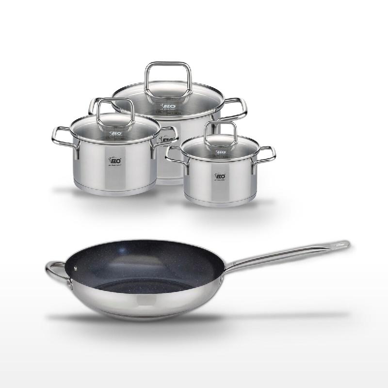 Lot Poêle 32 cm & 3 Faitouts Elo Profi Therm Platinum - gris inox 3176239952223_0