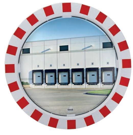 Miroirs de surveillance avec cadre rouge et blanc - fixation en acier galvanisé - optique Polymir® et P.A.S® incassable_0