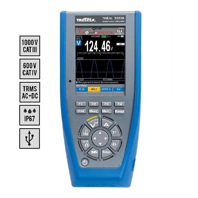 MTX3293-B - Multimètre numérique graphique TRMS AC+DC, 100 kPts, IP67, 200 kHz, USB, écran couleur haute lisibilité_0
