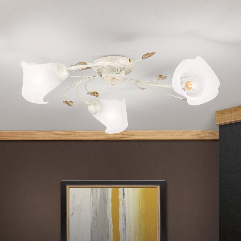 ORION PLAFONNIER SISI, À TROIS LAMPES, IVOIRE-DORÉ