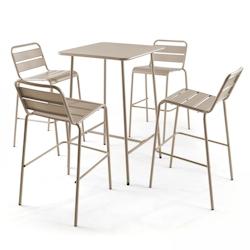 Oviala Business Ensemble table de bar et 4 chaises hautes en métal taupe - Oviala - gris acier 106202_0