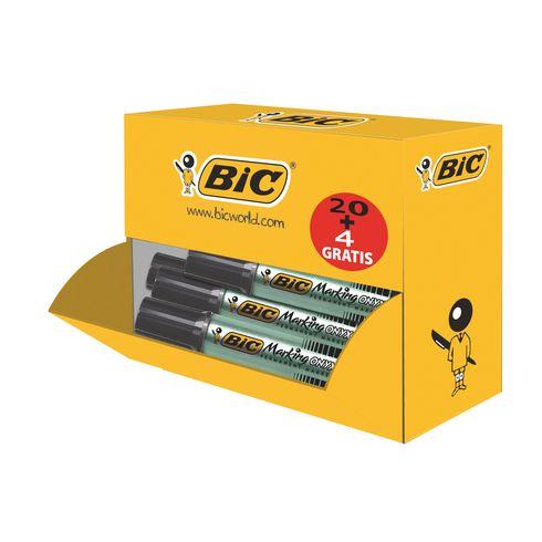 PACK DE 20 MARQUEURS ONYX BIC NOIR POINTE BISEAUTÉE 4 À 7,5 MM + 4 OFFERTS