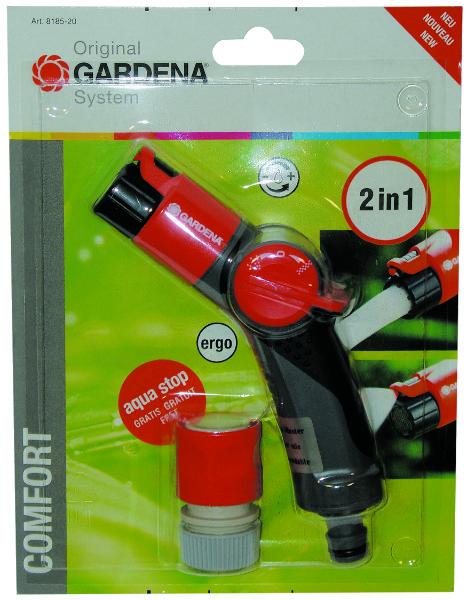 PISTOLET DUO CONFORT+RACCORD AQUASTOP GARDENA