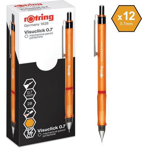 PORTE-MINE ROTRING VISUCLICK 0.7MM CORPS ORANGE BOÎTE DE 12