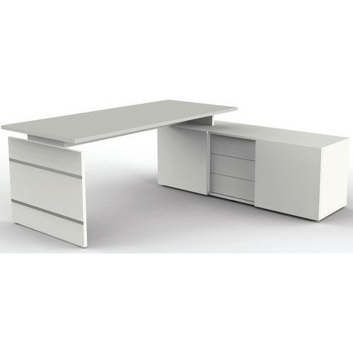 POSTE TRAVAIL FORM4 BUREAU 1800/BUFFET 1600 BLANC/GRIS CLAIR - KERKMANN
