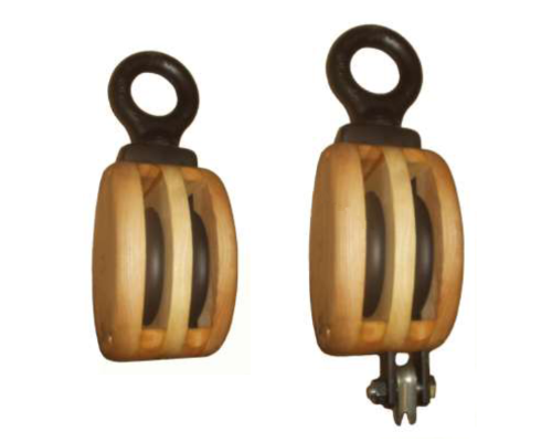 Poulie vieux gréement - bois à oeil à émerillon 2 réas - Sylev - vente et négoce depuis 1990_0