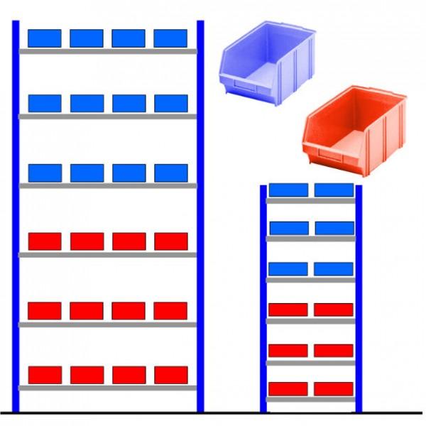 Rayonnage atelier avec bacs éco Bleu-Rouge - Départ - 36 bacs - 24 bacs bleus et 12 bacs rouges de 12,5L - Marque Rolléco_0
