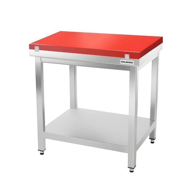 Table de travail en inox 800x600 mm avec plaque de découpe rouge PREMIUM - GOLDINOX - gris inox 3701770842186_0