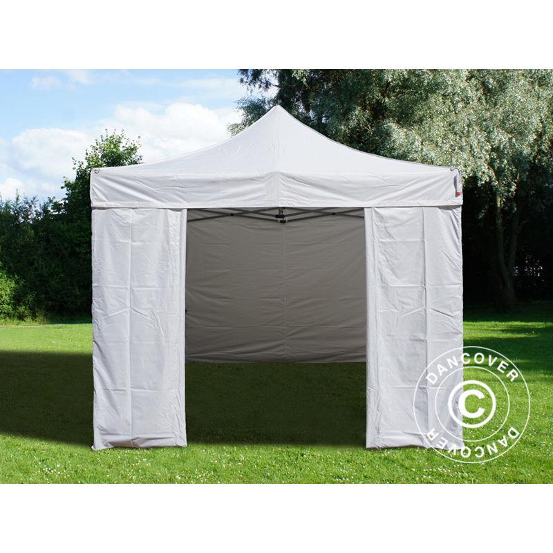 DANCOVER - TENTE PLIANTE CHAPITEAU PLIABLE TONNELLE PLIANTE BARNUM PLIANT FLEXTENTS BASIC V.3, 3X3M BLANC, AVEC 4 COTÉS - BLANC