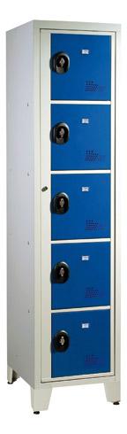 VESTIAIRE VISITABLE IDÉAL COLLÈGE - 1 COLONNE 5 CASIERS MONOBLOC GRIS BLEU