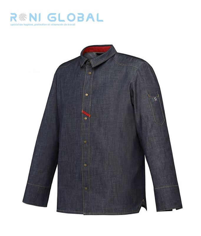 Veste de cuisine homme - denim rouge - manches longues - coton - pans biseautés - VINHO ROBUR_0