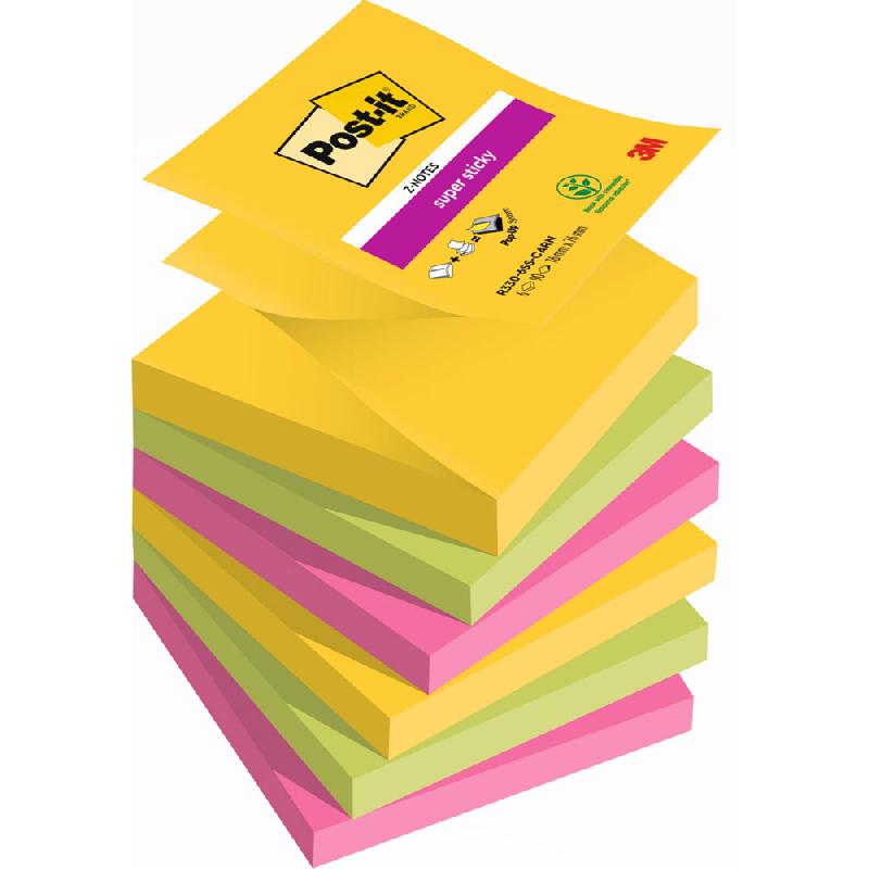 Z-NOTES REPOSITIONNABLES POST-IT CARNIVAL 76 X 76 MM COLORIS ASSORTIES - 6 BLOCS DE 90 FEUILLES