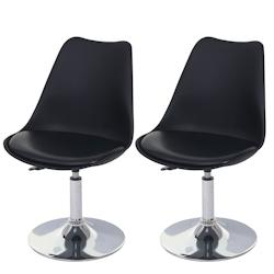 Décoshop26 - Lot de 2 chaises pivotantes chaise de cuisine réglable en hauteur en PVC noir piètement chromé 04_0000271 - noir 3000252308982_0