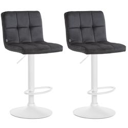 Décoshop26 - Lot de 2 tabourets de bar en velours noir avec coutures décoratives pied en trompette métal blanc 10_0004405 - blanc 3000252087573_0