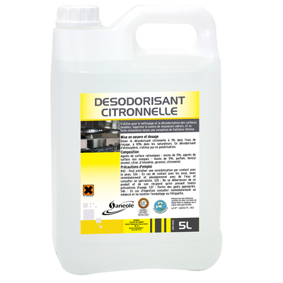 Désinfectant désodorisant - Nettoyage et désodorisation des surfaces lavables - Rémanence fraîcheur intense - Citronnelle - 5L_0