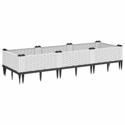 Helloshop26 - Jardinière bac lit surélevé plantes fleurs terrasse jardin avec piquets 125 x 40 x 28,5 cm PP blanc 02_0038185 - 3000214123240_0