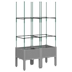 Helloshop26 - Jardinière bac lit surélevé plantes fleurs terrasse jardin avec treillis clair 80 x 40 x 142,5 cm PP gris 02_0038363 - 3000214185699_0