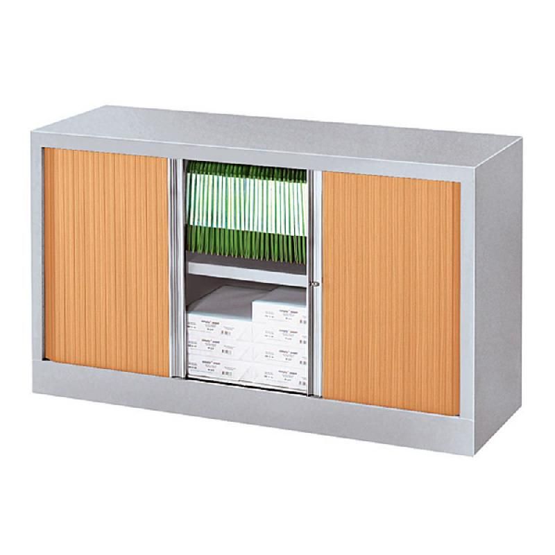 JPG ARMOIRE MÉTAL MONOBLOC NF ENVIRONNEMENT - A RIDEAUX - H. 70 X L. 120 CM - CORPS ALU  - RIDEAUX HÊTRE