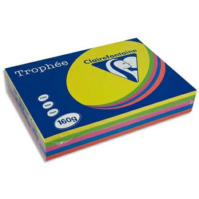 PAPIER COULEUR TROPHEE - COLORIS ASSORTIS FLUO - ROSE - JAUNE - VERT - ORANGE - 80G - A3 - RAMETTE 4 X 125 FEUILLES