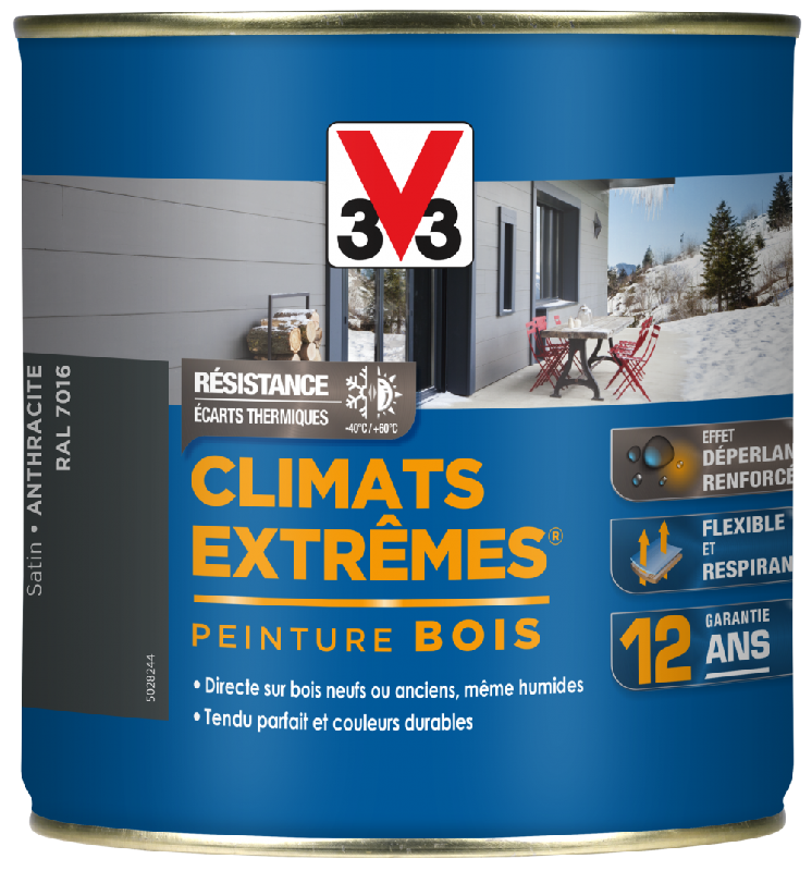 Peinture bois extérieur Climats Extrêmes® V33 - Anthracite Satiné - 0.5 L - Glycéro - RAL 7016_0