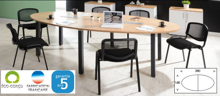 Table de réunion Hélène - ovale extensible - piétement carré - 6 finitions au choix_0