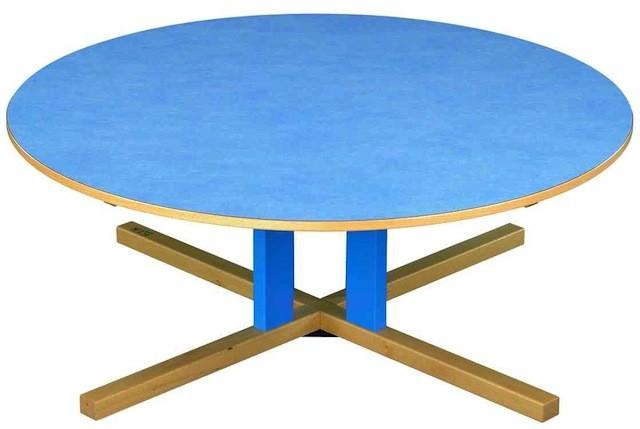 Table école ronde en hêtre massif - Plateau stratifié diamètre 120 cm - Configuration modulable_0