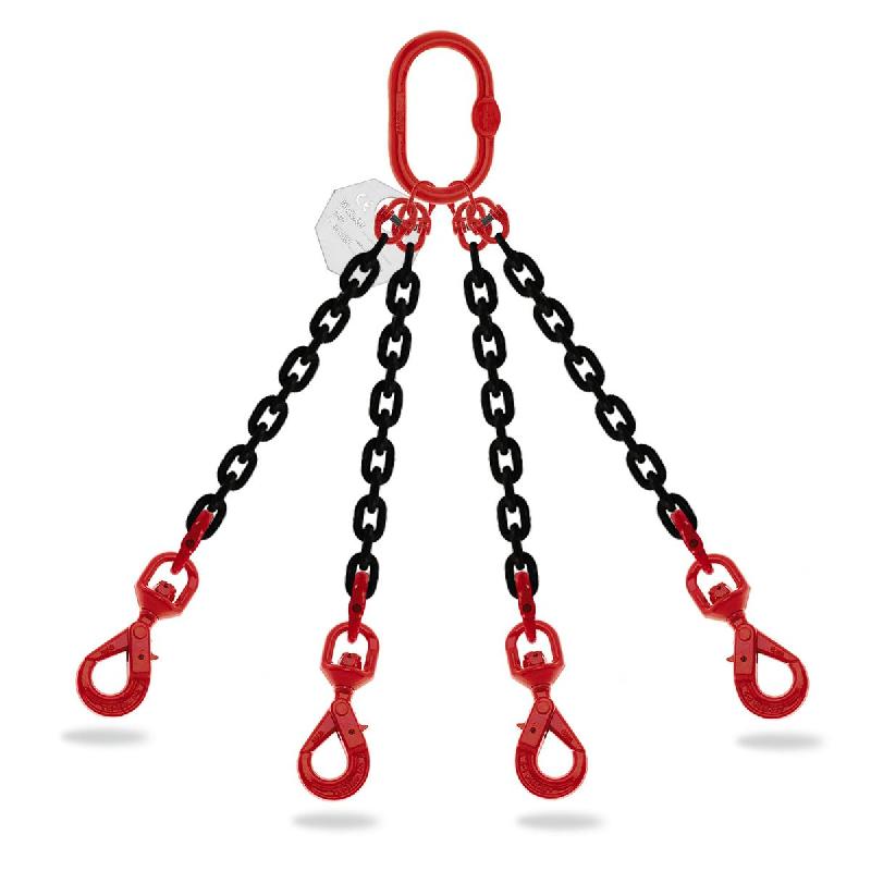 Élingue chaîne 4 brins - diamètre 13 mm - crochet automatique à émerillon - sans crochet raccourcisseur - ECAE41302_0