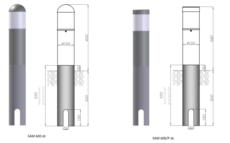 Borne lumineuse d'éclairage public électrique SAM 600/P / HID / halogène / fluorescente / 23 - 100 W / en aluminium anodisé / 0.6 m_0