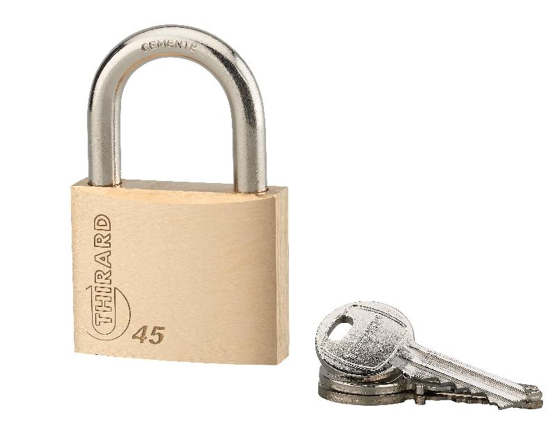 Cadenas à clé type 1+ - 45 mm - Corps laiton monobloc - Anse acier cémenté - Marque Thirard_0