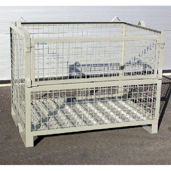 Caisse-palette métallique grillagée 1200 x 800 mm - avec ou sans roues - demi-porte rabattable_0