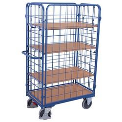 Chariot à plateaux avec 4 dossiers grillagés - 3 étagères réglables - capacité 400 ou 500 kg_0