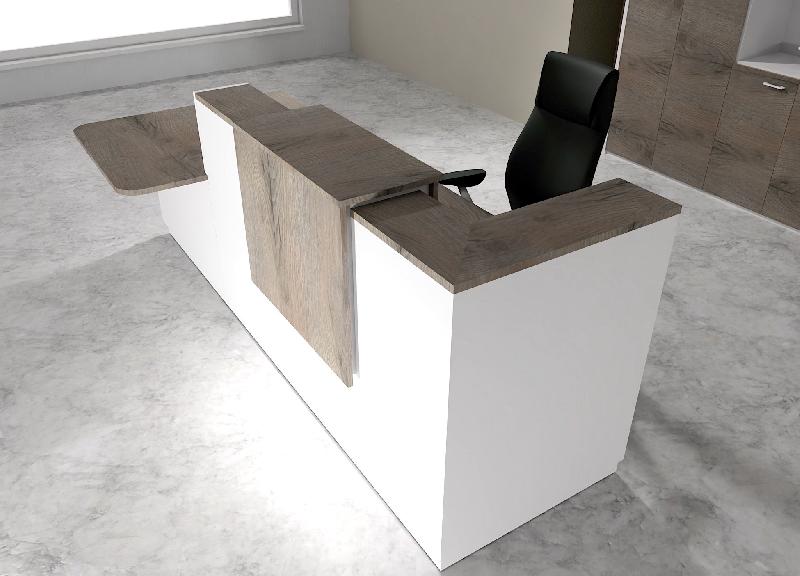 Comptoir d'accueil bi-colore avec PMR Delta et réhausse - Gauche, Blanc, Oui, 262, Chêne grisé_0